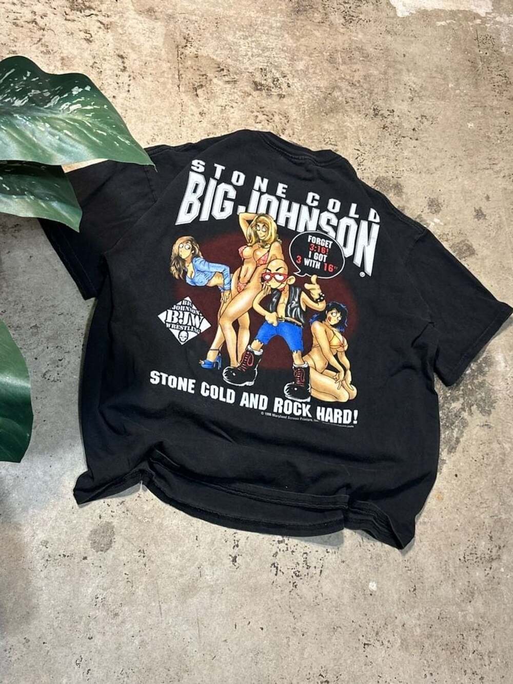 Big Johnson Stone Cold And Rock Hard Size XL Vintage Graphic T-Shirt